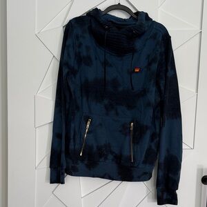 Aviator Nation Navy Tie-Dye Funnel Neck Hoodie with Gold Zippers